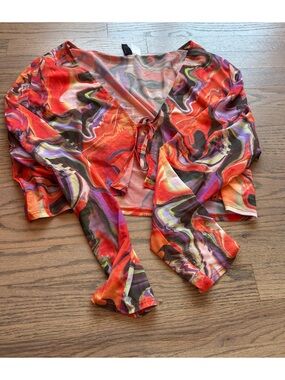 HM Sheer Mesh Multicolor Crop Top - Vibrant Print